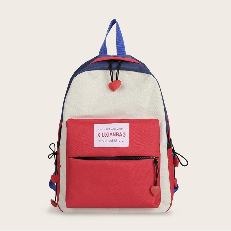 

Slogan Patch Color Block Backpack, Multicolor