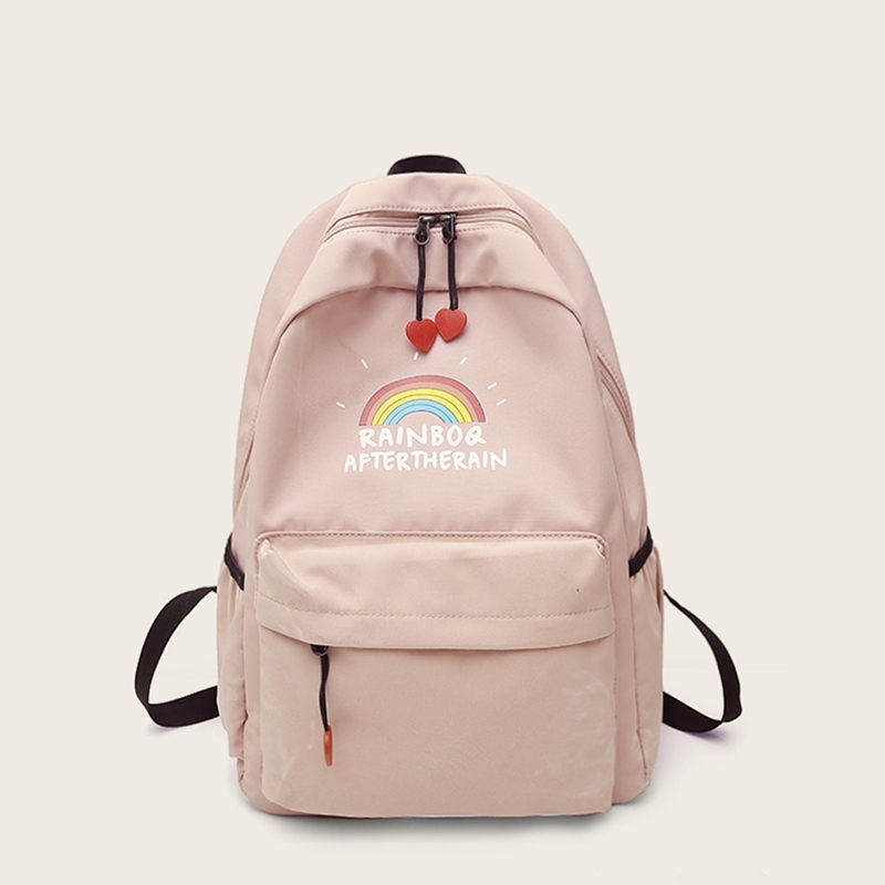 

Rainbow Print Pocket Front Backpack, Pink