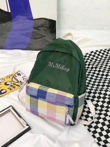 Embroidered Detail Plaid Pocket Front Backpack - Multicolor - View 2