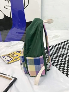 Embroidered Detail Plaid Pocket Front Backpack - Multicolor - View 3