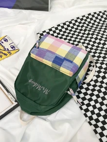 Embroidered Detail Plaid Pocket Front Backpack - Multicolor - View 5