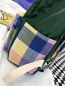 Embroidered Detail Plaid Pocket Front Backpack - Multicolor - View 4