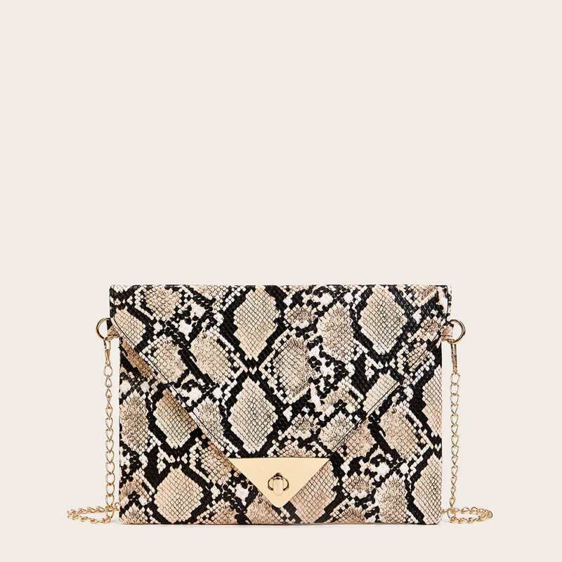 

Twist Lock Snakeskin Print Chain Bag, Multicolor