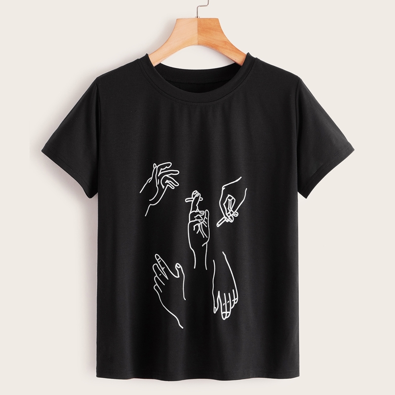 

Gesture Print Round Neck Tee, Black