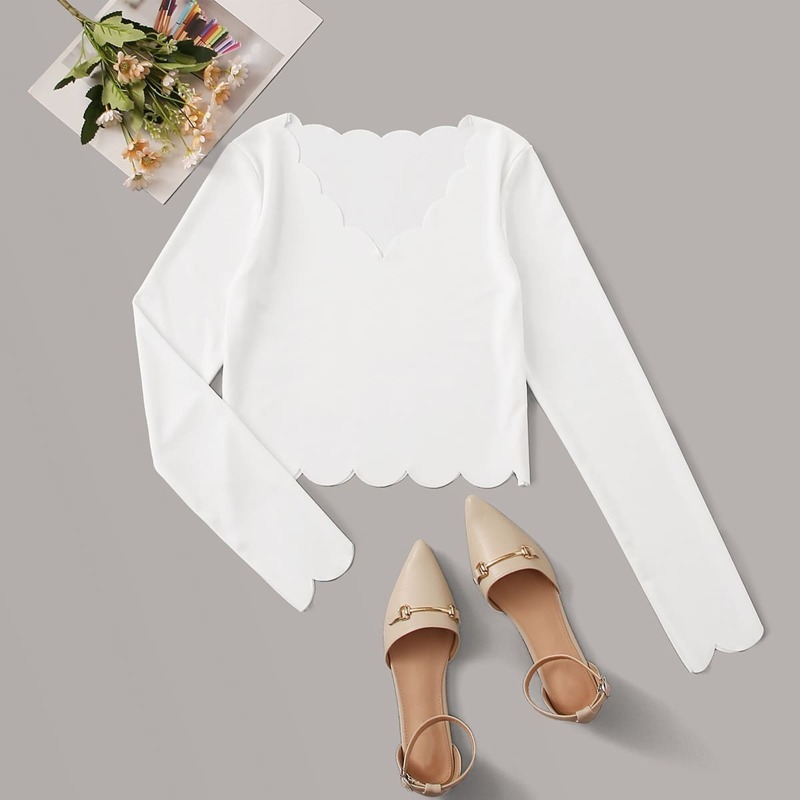 

Scallop Trim Solid Tee, White