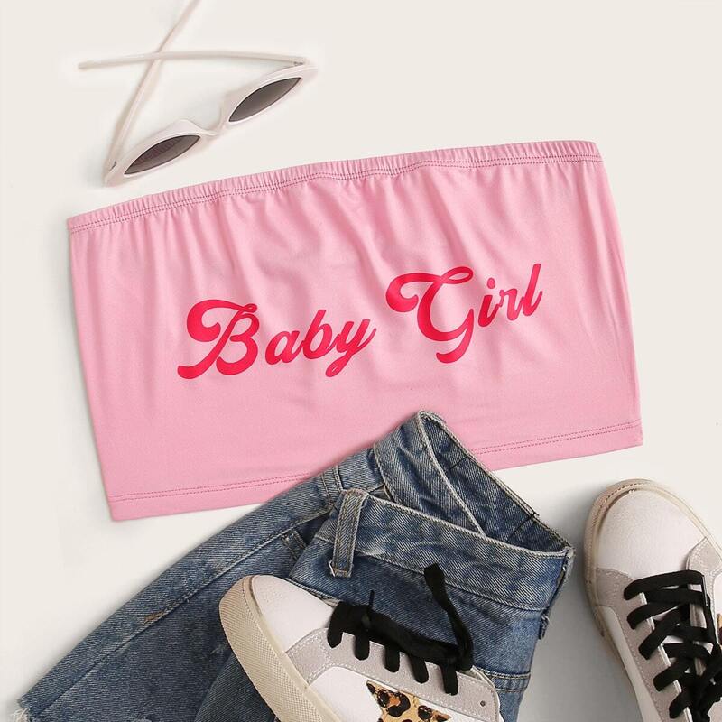 

Letter Print Tube Top, Pink