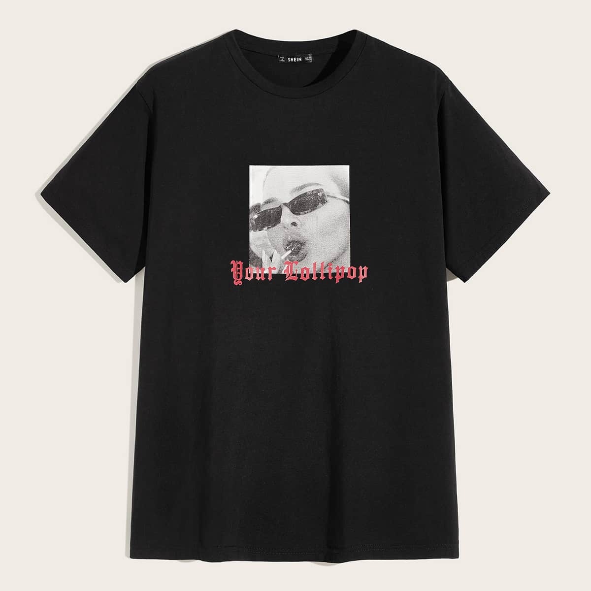 

Guys Figure and Slogan Graphic Tee, Black