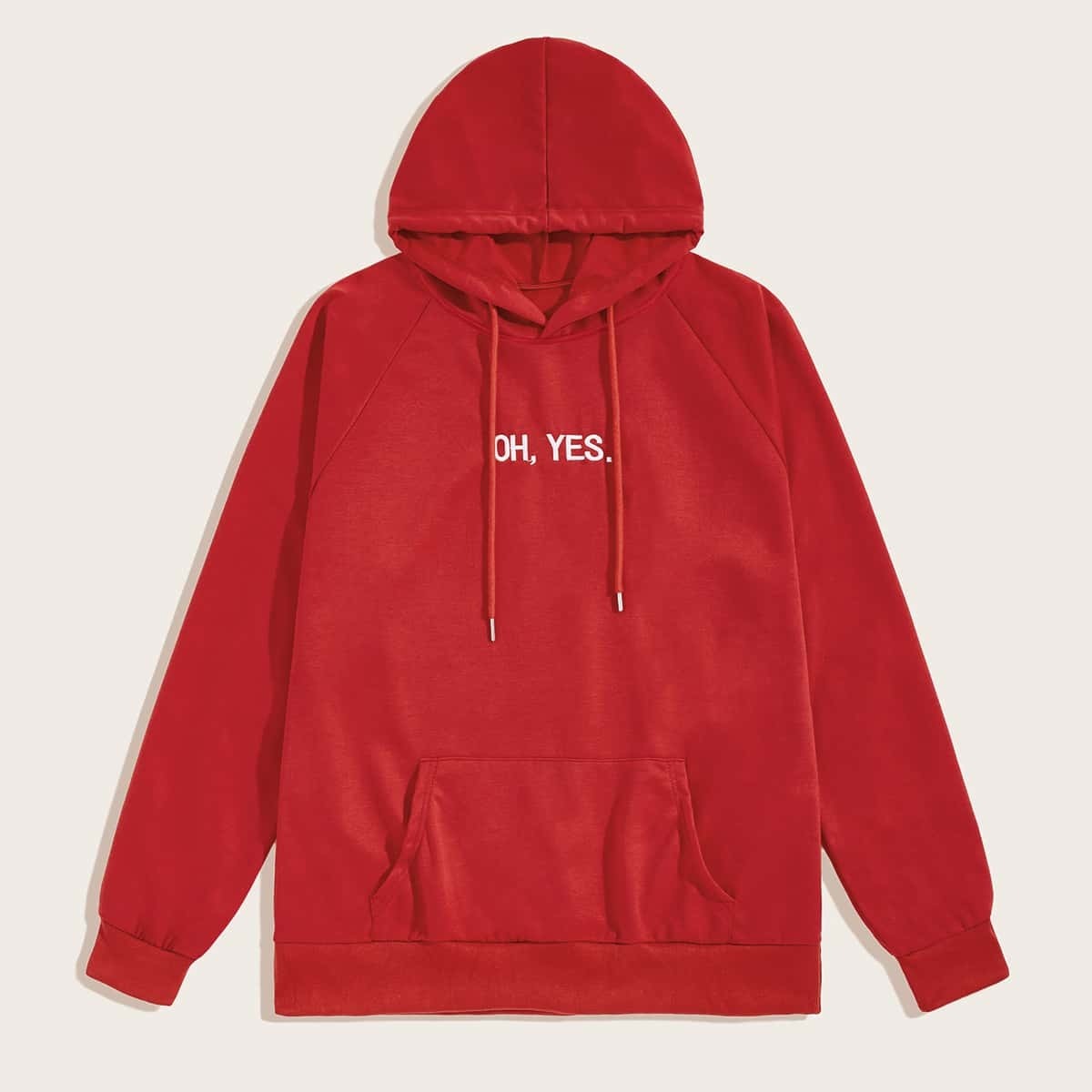 

Guys Letter Embroidered Drawstring Hooded Sweatshirt, Red