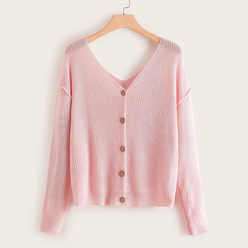 

Plus Button Front Pointelle Knit Cardigan, Pink