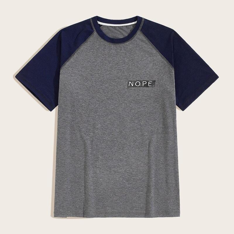 

Guys Contrast Raglan Sleeve Letter Print Tee, Grey