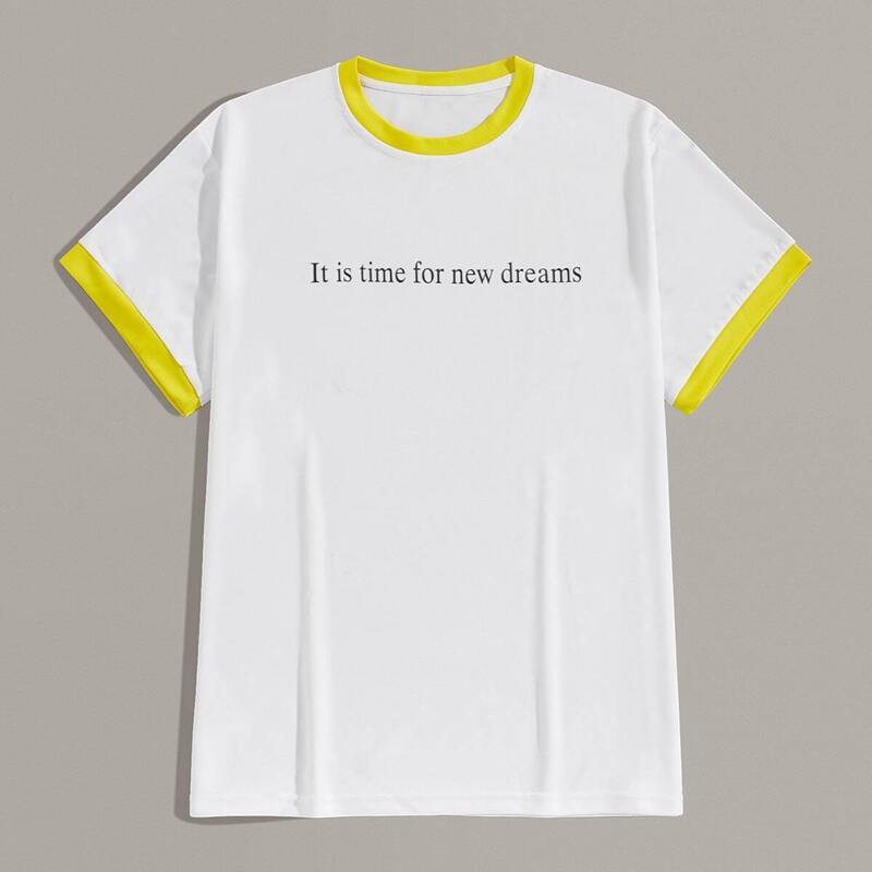 

Guys Contrast Binding Slogan Print Tee, White