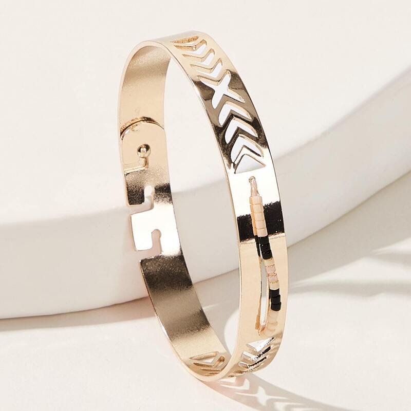 

Bead Decor Hollow Bangle Bracelet 1pc, Gold