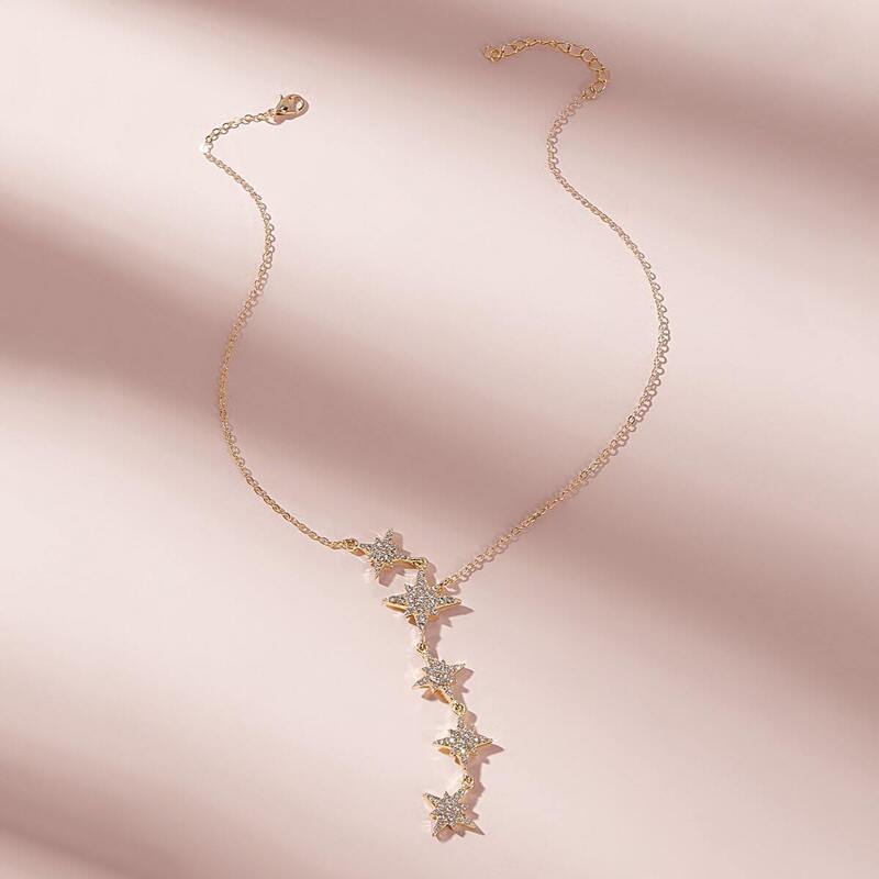 

Rhinestone Eight-pointed Star Decor Lariat Necklace 1pc, Gold