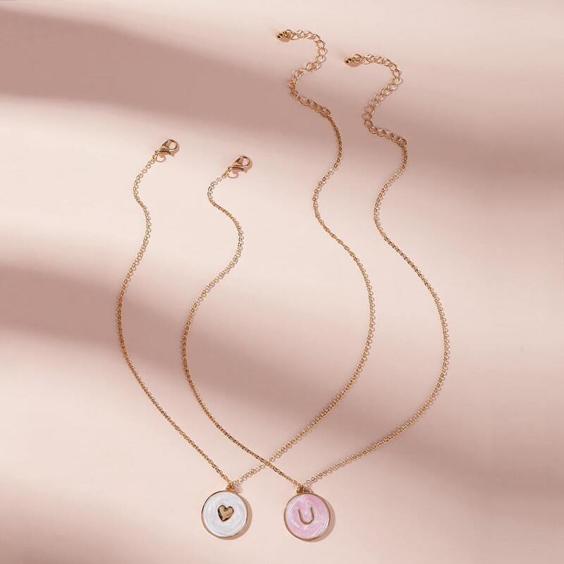 

Disc Pendant Necklace 2pcs, Multicolor