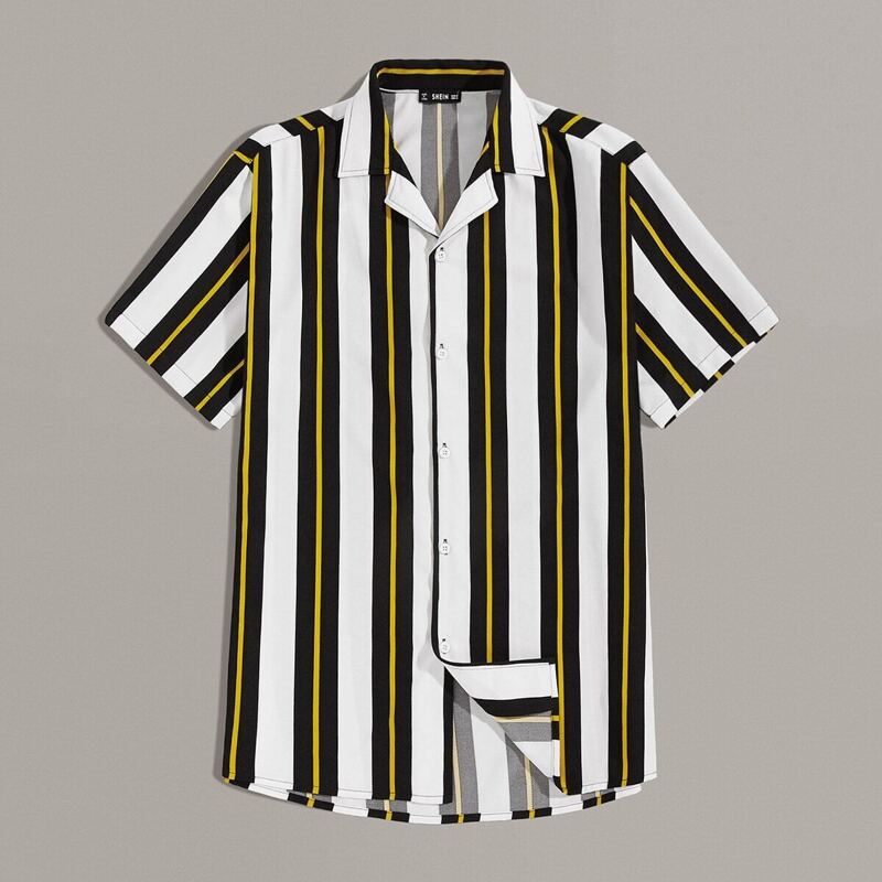 

Guys Notched Collar Striped Shirt, Multicolor