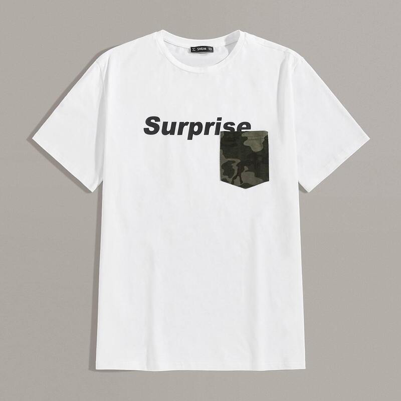 

Guys Camo Pocket Patched Letter Print Tee, White