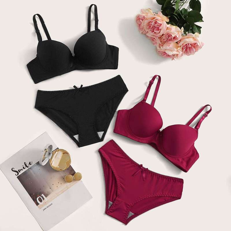 

2Pcs Push Up Underwire Lingerie Set, Multicolor