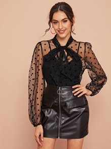 Long puff sleeve blouse for date night