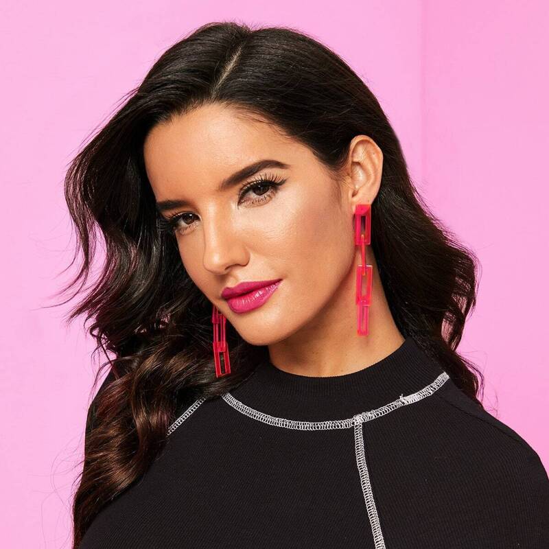 

Hollow Resin Drop Earrings 1pair, Hot pink
