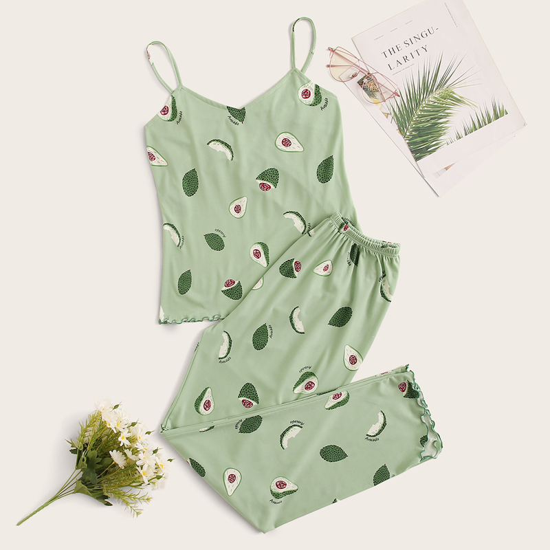 

Avocado Print Lettuce Trim Cami PJ Set, Mint green