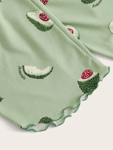 SweetSlumber Avocado Print Lettuce Trim Cami PJ Set / Pajama Set - Mint Green - View 5