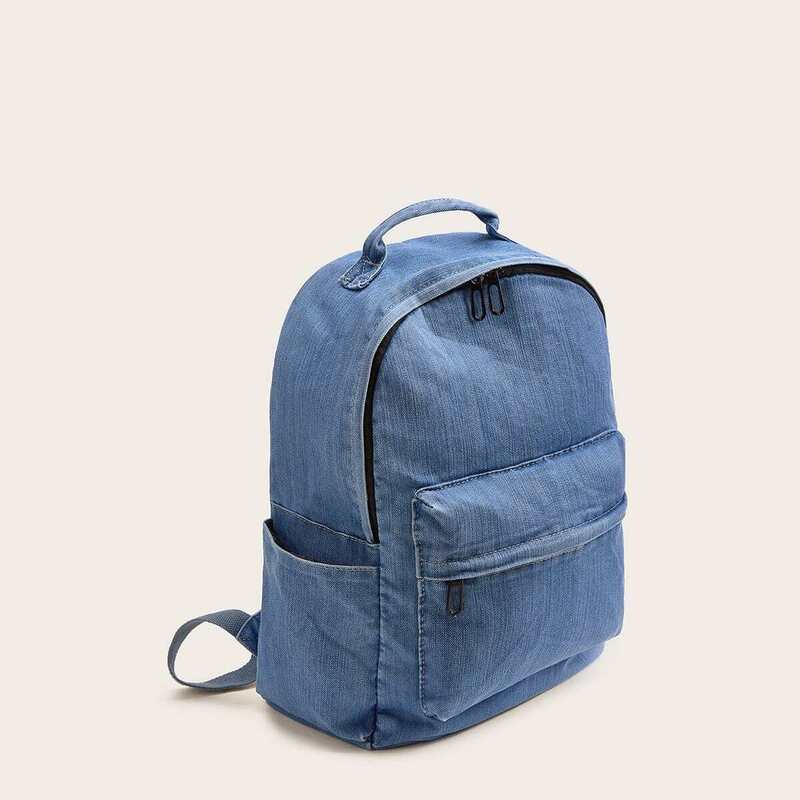 

Double Side Pocket Denim Backpack, Blue