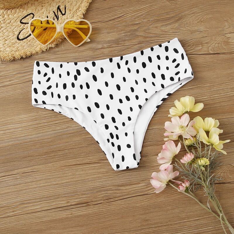 

Dalmation Print High Waist Bikini Panty, Black and white