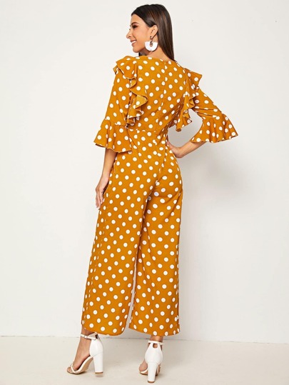 ruffle trim wide leg jumpsuit