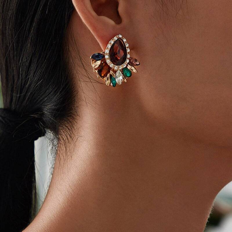 

Multicolor Rhinestone Engraved Stud Earrings 1pair