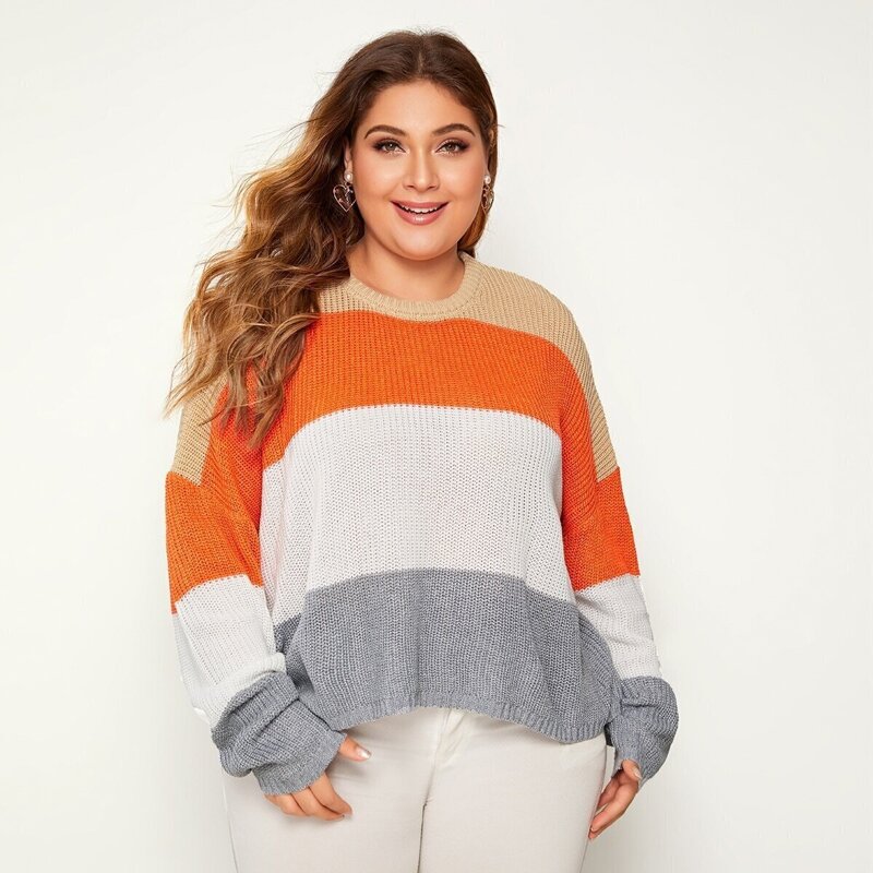 

Plus Drop Shoulder Colorblock Sweater, Multicolor
