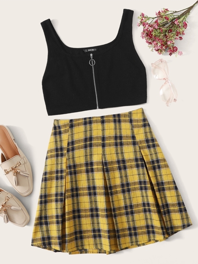 Multicolorido Zíper Xadrez Desportivo Roupas de 2pçs