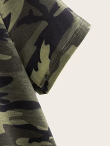 SHEIN EZwear Tank top con estampado de camuflaje bajo con nudo de hombro con abertura