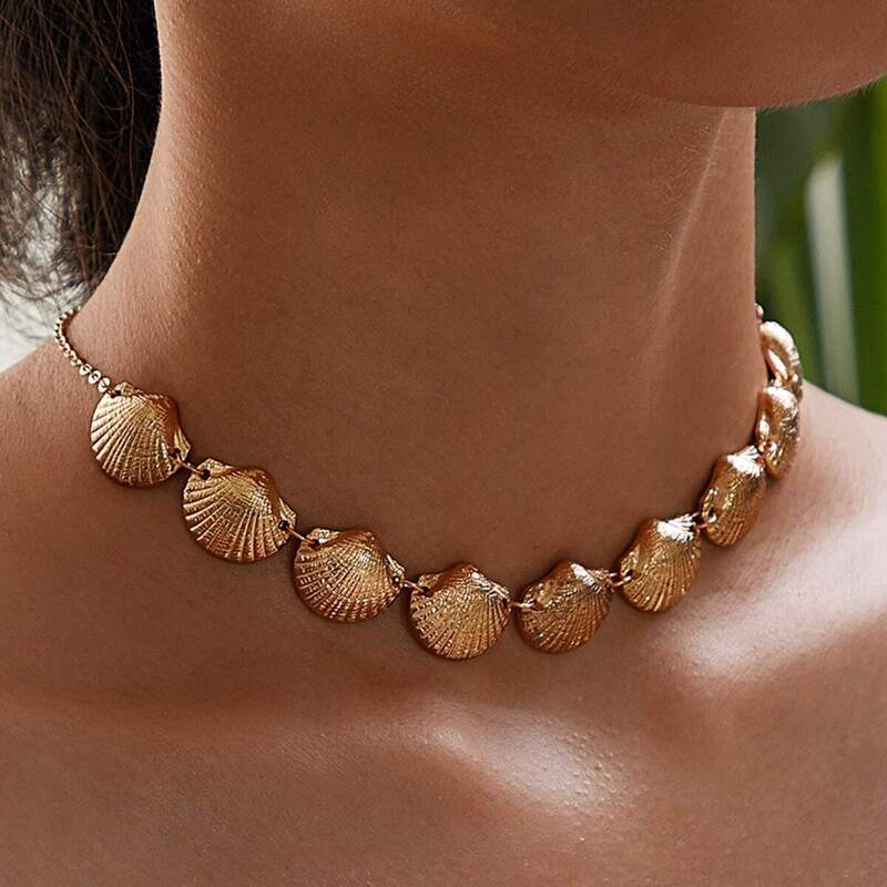 

Metal Shell Design Necklace 1pc, Gold