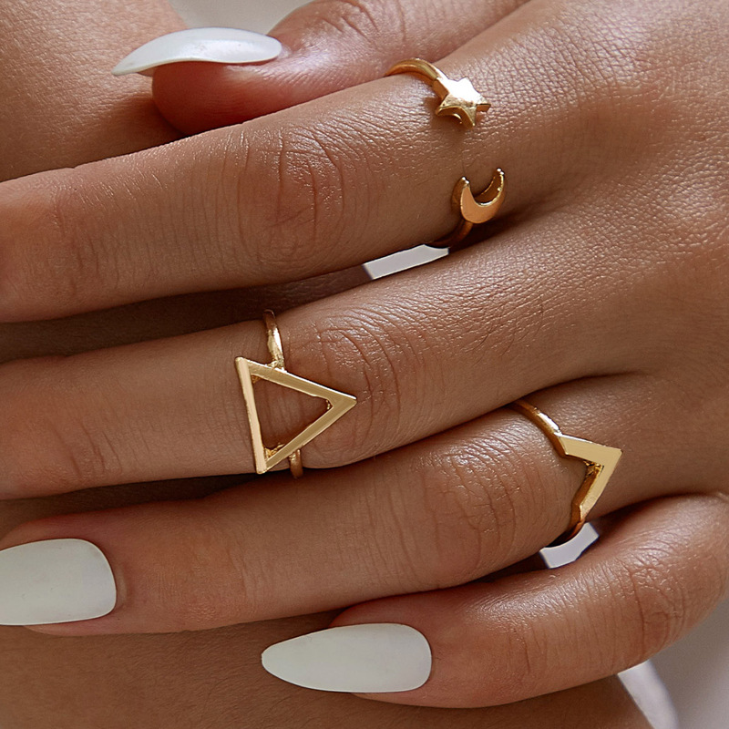 

Geometric Star & Moon Ring Set 3pcs, Gold