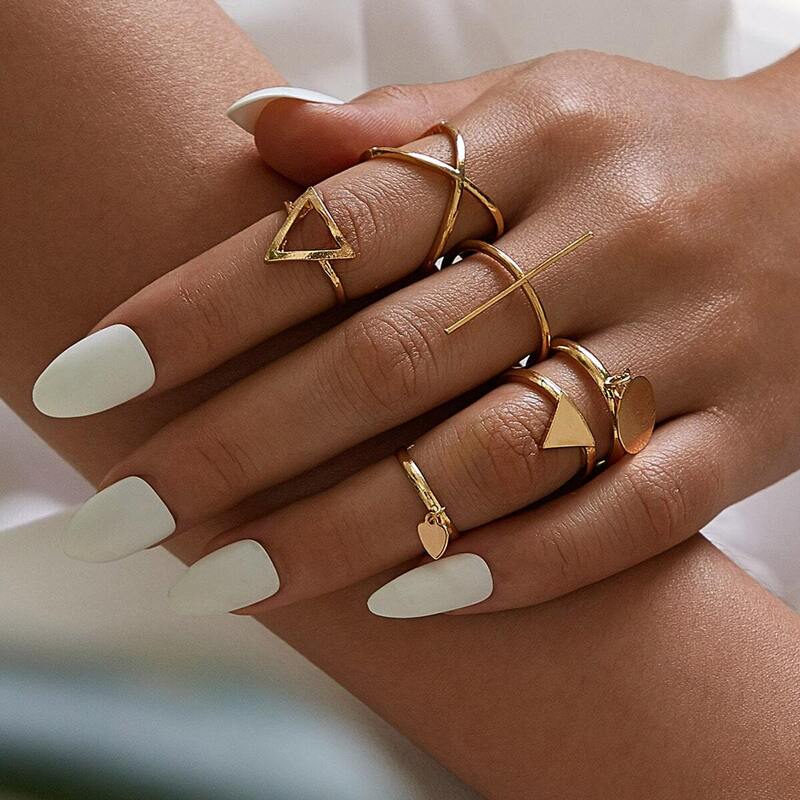 

Disc & Geometric Decor Ring 6pcs, Gold