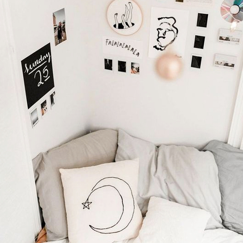 

Simple Moon & Star Print Cushion Cover, White