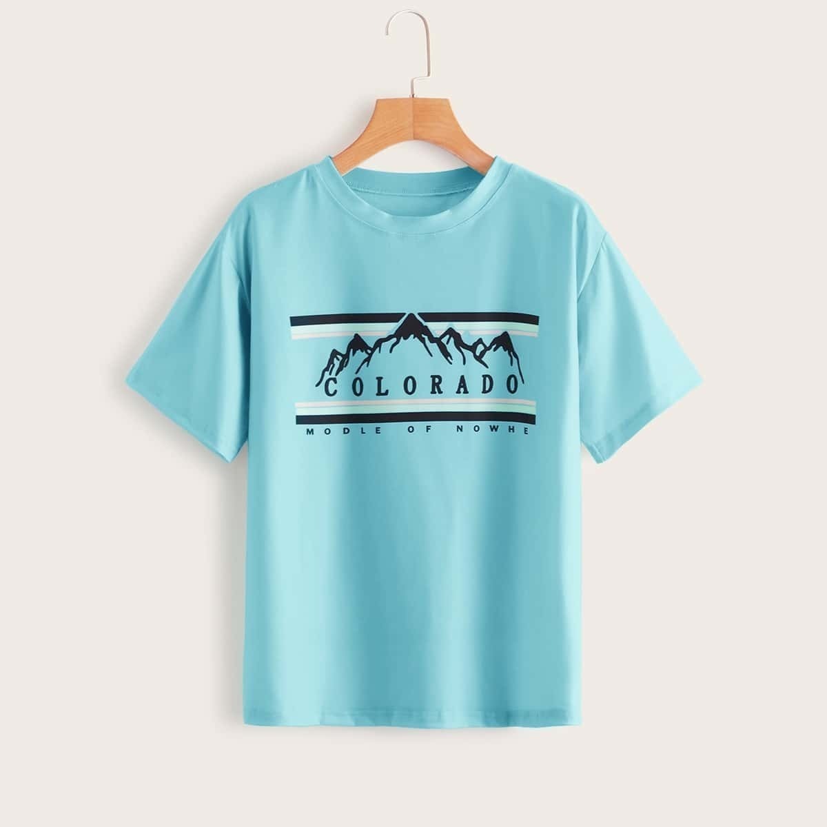 

Letter And Mountain Print Tee, Blue