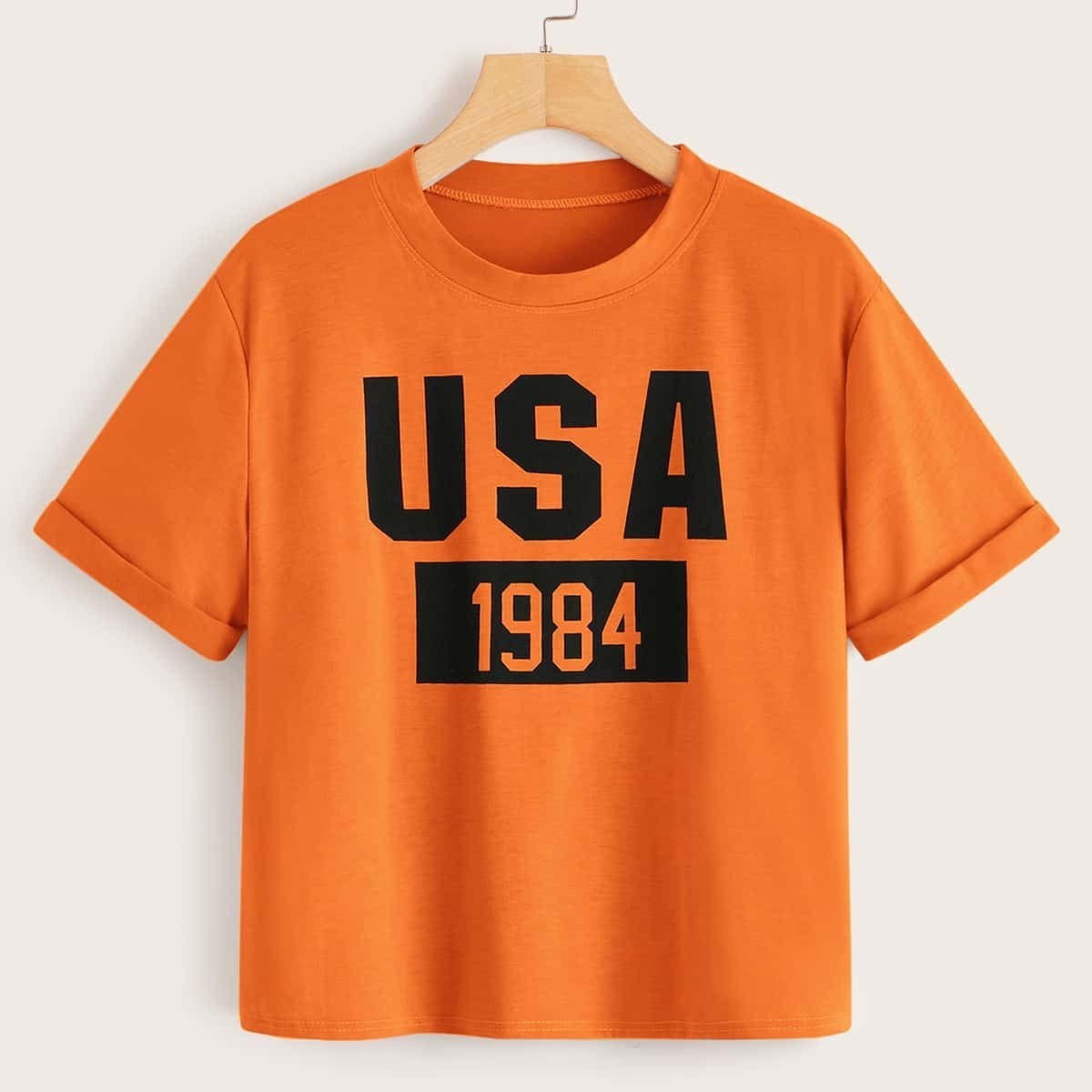 

Letter Print Short Sleeve Tee, Orange