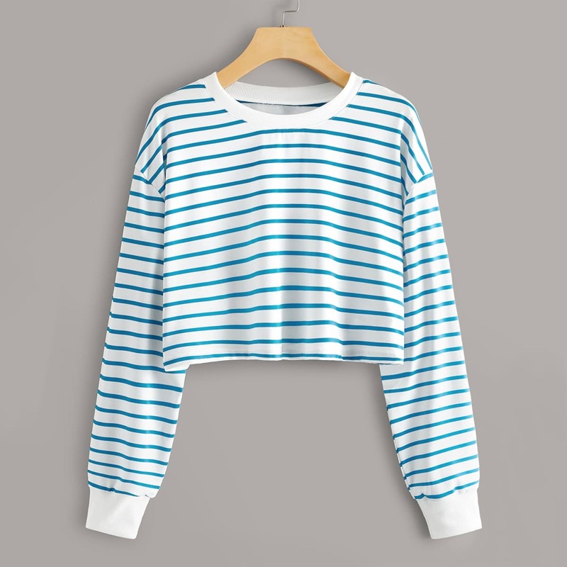 

Striped Drop Shoulder Tee, Blue