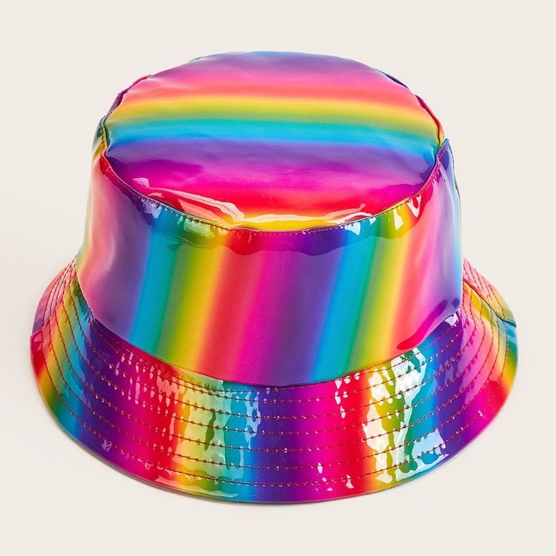 

Rainbow Striped Pattern Bucket Hat, Multicolor