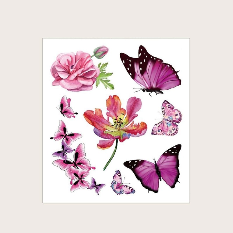 

Butterfly & Flower Pattern Tattoo Sticker 1pc, Multicolor
