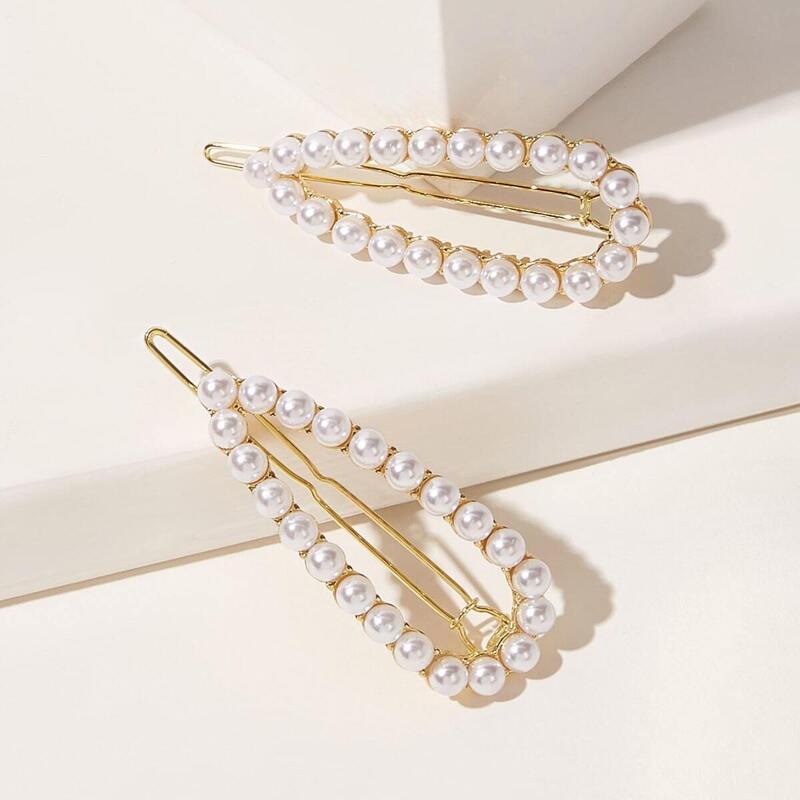 

Faux Pearl Decor Hair Clip 1pair, Gold