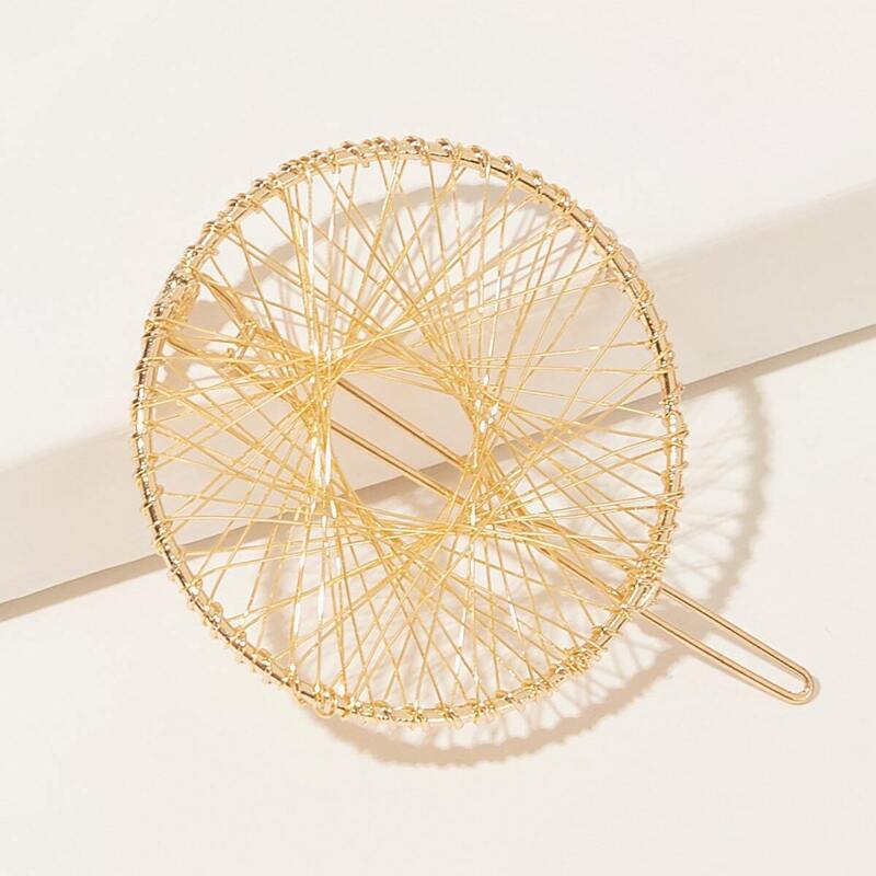 

Hollow Out Round Design Hair Clip, Gold