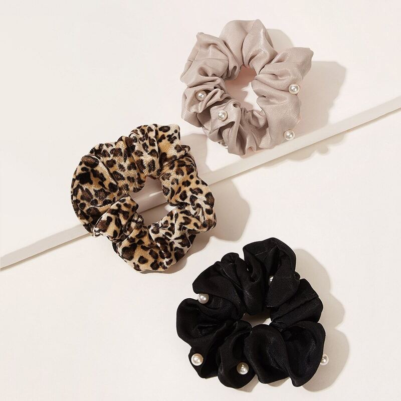 

Faux Pearl Decor Leopard Pattern Scrunchie 3pcs, Multicolor