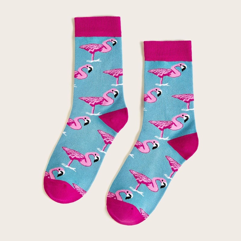 

Flamingos Pattern Socks 1pair, Multicolor