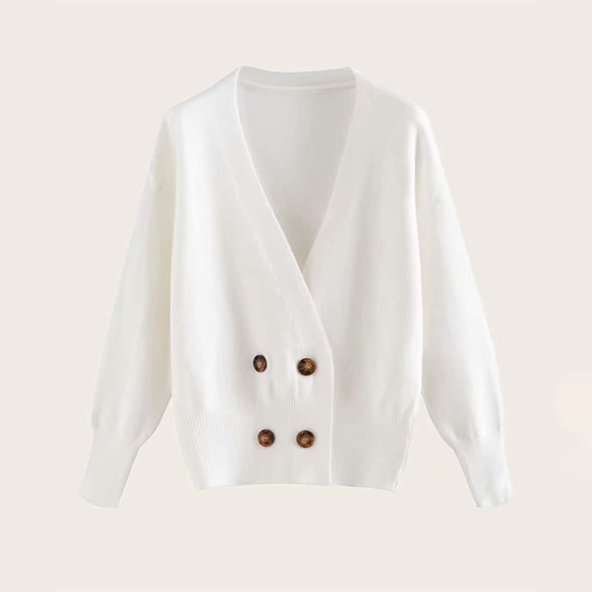 

Button Front Solid Cardigan, White
