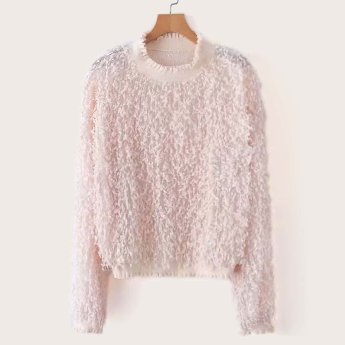 

Frill Neck Drop Shoulder Sweater, Pink