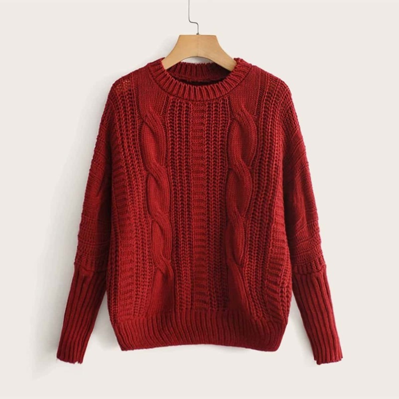 

Twist Cable Knit Sweater, Red