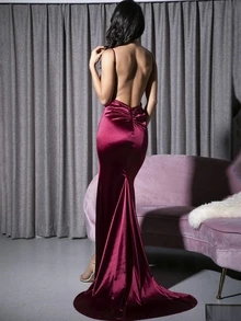 LOVE&LEMONADE Split Thigh Backless Floor Length Satin Slip Dress - Burgundy - View 2