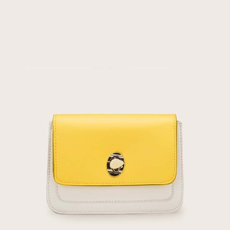 

Two Tone Twist Lock Chain Bag, Yellow
